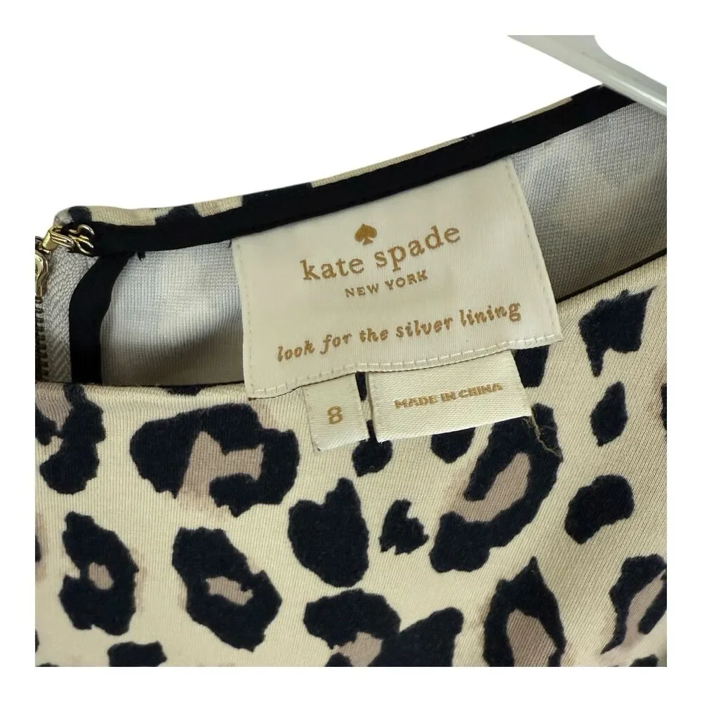Kate Spade Dress Leopard Print Sheath Sz 8 Zip Back Short Sleeves Stretch